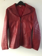 Vintage Red Leather Jacket - 1970's - Small - Size 10 UK / 38 Euro