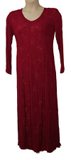 Isha Womens Maxi Dress size L approx Rayon Crinkle Effect Embroid Bugle Bead Red