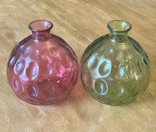 2 Balloon Vase Pair Recycled Glass Wine Red & Green Hand Blown 21x17cm