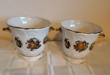 Two Vintage Maryleigh Pottery Plant Pot Fruit Design Gold Trim Made In England