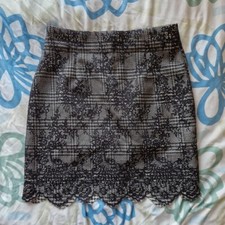 Zara Lace Scallop Like Hem High Waisted Black Mini Skirt M