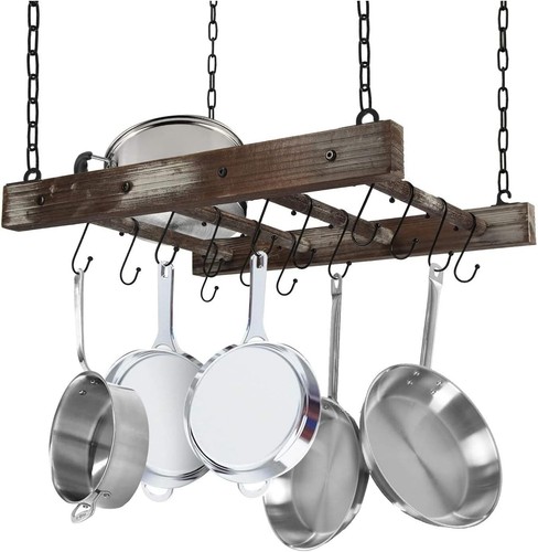 Rustic wood pot pan rack - pan,