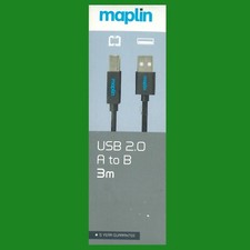 Maplin USB 2.0 A To B 3m High Speed 480Mbps Printer Cable Lead, HDD, Scanner