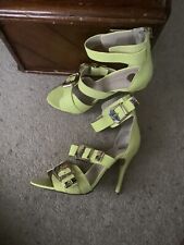 River Island Neon Yellow Ankle Straps Stiletto Sandals Buckled Decor Used Size 6