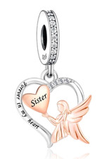 New S925 Sterling silver Sister, 'Forever In My Heart' Remembrance Dangle Charm