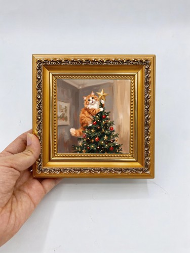 Christmas cat oil - cat, painting