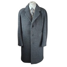 Vintage Crombie Mens Overcoat Size 44 Grey Pure Thick Wool Raglan Sleeves Winter
