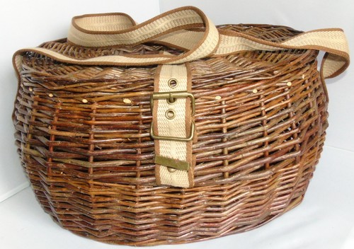 Vintage basket weave fishing - basket,