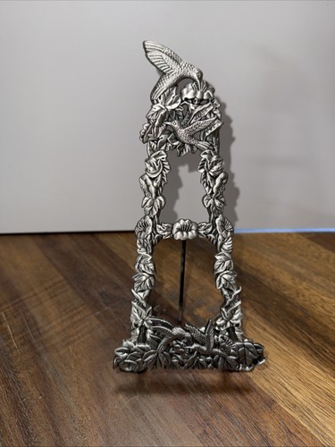 Vtg ornate pewter easel plate - ornate,