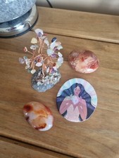 Crystal Tree Of Life/ 2x Carnelian And Painted Agate Slab