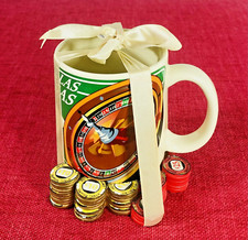Las Vegas Casino with 3D Poker Chip Coaster Vintage Mug - New But Damaged