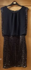Black chiffon style top and Sequin scalloped bottom Glam gatsby 20s dress 10 