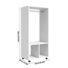 White Open Storage Wardrobe with Shelves & Rolling Wheels For Home Space-Saving 