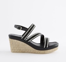 NEXT * SIZE 7 (41)  BNWT * BLACK BLING WEDGES SANDALS SHOES * SILVER GEM STRAPPY