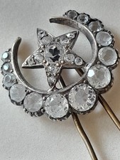 Rare Antique Victorian Celestial Star & Crescent Moon Rock Crystal Hair Comb