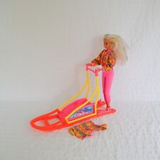 Vintage Snowboarding Sledging Sindy Doll, 1990's Pink Snowmobile Sled