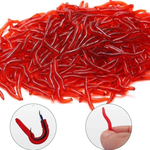 Lure red bait worms - red, plastic