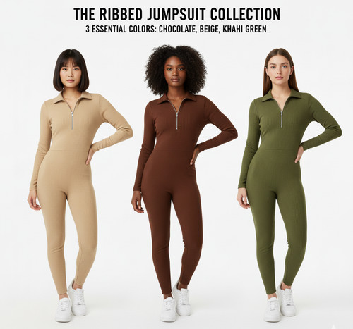 Ladies ribbed zip jumpsuit - ladies,