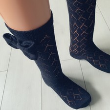 New Primark black bow socks knee girls womens School party one size