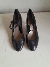 DUNE Vintage Black Leather Court Shoes with A Strap & Small Heel Size UK 4