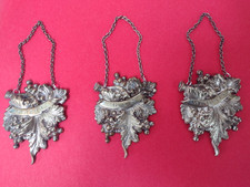 3x Vintage Large DECANTER LABEL  WHISKY GIN BRANDY Silver Plated  Great GIFT UK