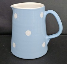 Laura Ashley Hand Craft Duck Egg Blue Polka Dot Milk Jug/Posy Jug 6” Flower Vase