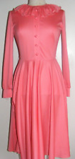 Vintage 1970s dress Trina Lewis & Marjon Couture salmon pink ruffle neck 8/1O UK