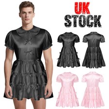 Men's Satin Frilly Crossdressing Dress Lingerie Sissy Ruffle Nightwear Underwear