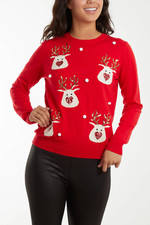 New Ladies Womens REINDEER POM