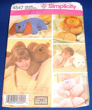 SIMPLICITY SEWING PATTERN 4547 ANIMAL PILLOWS DOG BEAR LAMB BUNNY LION TOYS