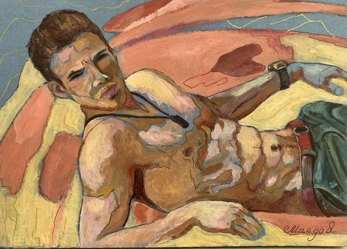Erotic art original oil - oil, pen