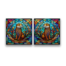 2x Small Cute Otter Animal Stained Glass Opaque Square Vinyl Sticker Decal 60mm