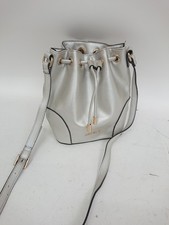 Jaeger Metallic Silver Faux Leather Bucket Bag with Drawstring Strap Handbag