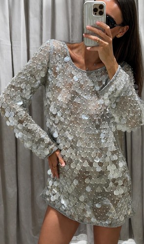 Zara short knit sequin faux - zara,
