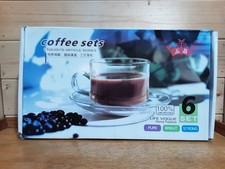 A Set of 6 Clear Coffee Cappuccino Latte Cups with Saucers In Original Box Retro