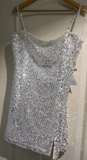 Nadine Merabi Gigi Silver Mini Dress Size M UK 14 RRP £425