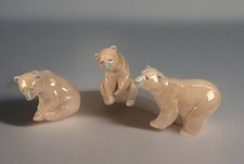3 VTG Lladro brown porcelain bear figurines #1204, #1205, #1206 No Box