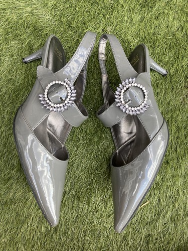 Grey patent jewel buckle - patent, jewel-buckle