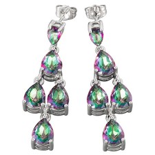 Multi Pear Rainbow Mystic Topaz Silver Jewelry Drop Pierced Earrings