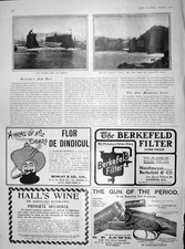 Original Old Antique Print 1902 Floating Dock Bermuda Mandalay Canal Lewis Gun