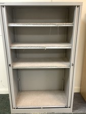 Bisley Office Tambour Cupboard 3ADJUSTABLE Shelves Grey Metal Storage Cabinet