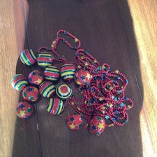 Set Of Christmas Decorations Wooden Baubles And Tree Garlands