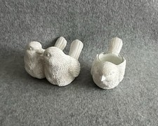 White Resin Bird Ornament Matching Tea Light Candle Holder