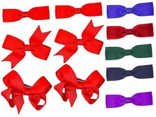 6 PIECE /3 Pairs SET Girls Small School Hair Bow Grosgrain Ribbon Clips Colours