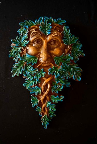 Oak guardian green man plaque - oak,