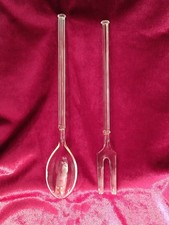 Vintage Art Deco glass salad servers - clear glass serving spoon and fork Set