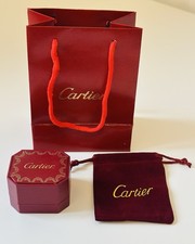 Cartier Ring Box Set Jewelry Packaging Display Case, Velvet Pouch & Gift Bag