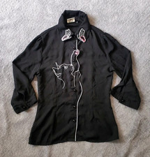 BANNED APPAREL Shirt Cat Blouse Butterfly Embroidery Black Retro 3/4 Sleeve XS