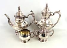 Vintage Oneida 4-Piece Silver-Plated Tea Set, Teapot, Coffee Pot, Sugar, Creamer
