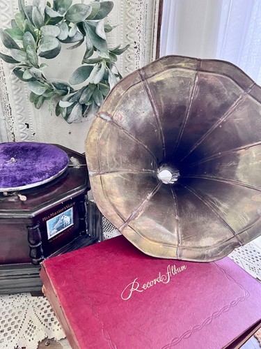 Gramophone with brass horn - gramophone, and